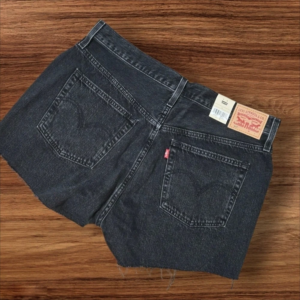 Levi's 501 Black Jean Shorts Raw Hem Vintage Look Button Fly NWT